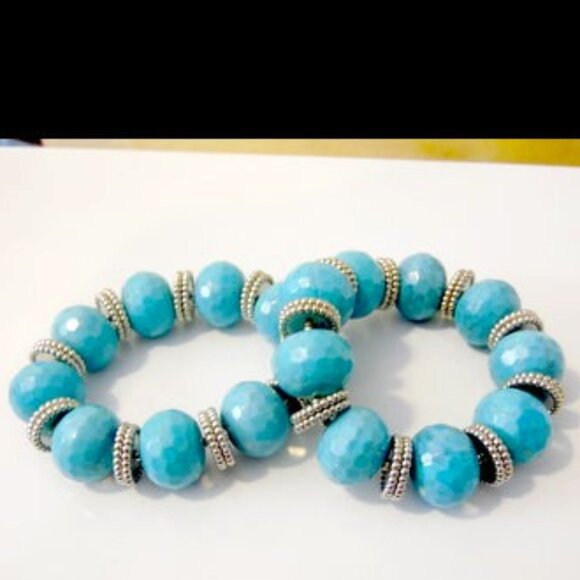R.J. Graziano 2-Piece Faux Turquoise Stretch Bracelet 7-1/2" - Picture 1 of 4